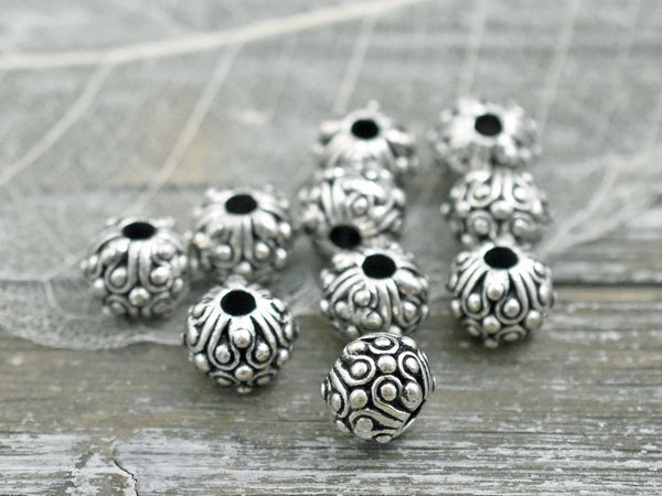*10* 11x8mm Antique Silver Rounded Rondelle Beads