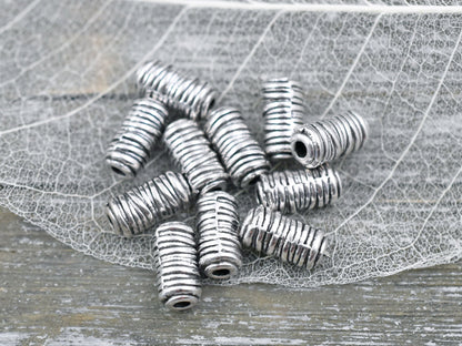 *25* 6x11mm Antique Silver Column Beads