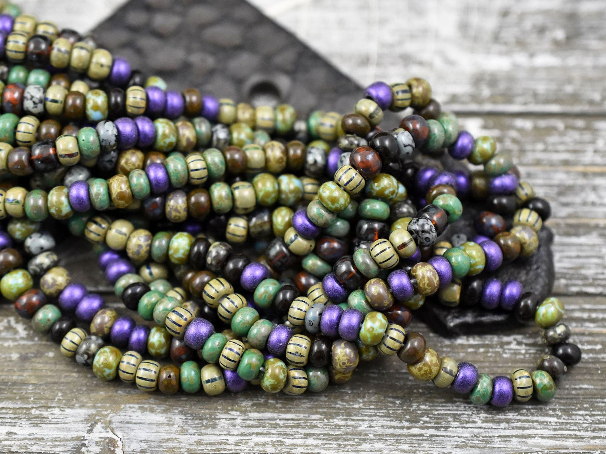 Picasso Seed Beads - Aged Picasso Beads - Czech Glass Beads - Size 5 Seed Beads - 5/0 - 20" Strand - (A178)