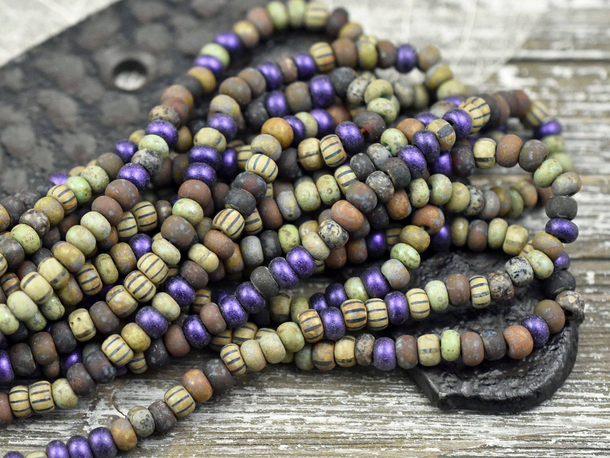 Matte Seed Beads - Picasso Seed Beads - Aged Picasso Beads - Czech Glass Beads - Size 5 Seed Beads - 5/0 - 20" Strand - (1324)