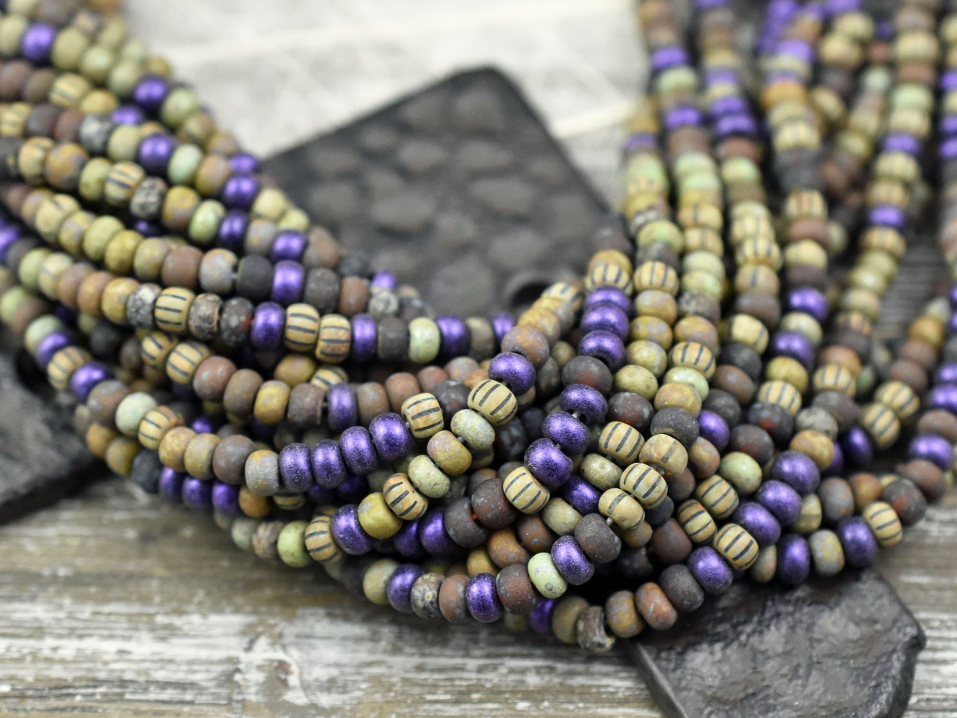 Matte Seed Beads - Picasso Seed Beads - Aged Picasso Beads - Czech Glass Beads - Size 5 Seed Beads - 5/0 - 20" Strand - (1324)