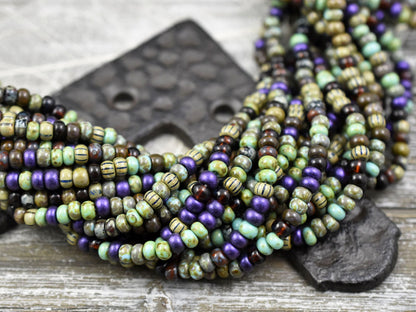 Picasso Seed Beads - Aged Picasso Beads - Czech Glass Beads - Size 4 Seed Beads - 4/0 - 10" Strand - (A102)