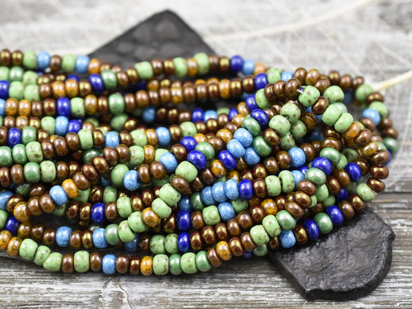 Picasso Seed Beads - Aged Picasso Beads - Czech Glass Beads - Size 5 Seed Beads - 5/0 - 20" Strand - (6104)