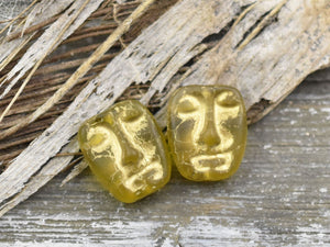 Czech Glass Beads - Moai Beads - Tribal Mask Beads - Picasso Beads - Patina Beads - 6pcs - 13x11mm - (254)
