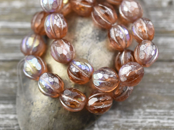 Faceted Melon - Melon Beads - Czech Glass Beads - Picasso Beads - Round Beads - 10mm - 10pcs (3656)