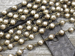 Bead Chain - Rosary Chain - Czech Pearl Chain - Beaded Chain - Czech Glass Pearls - Sold by the foot - (CH23)