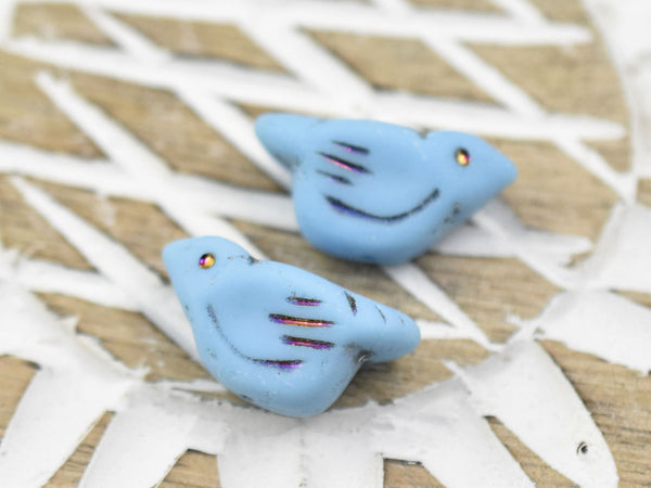 *6* 11x22mm Matte Turquoise Marea Bird Beads Czech Glass Beads by GR8BEADS - The Bead Obsession