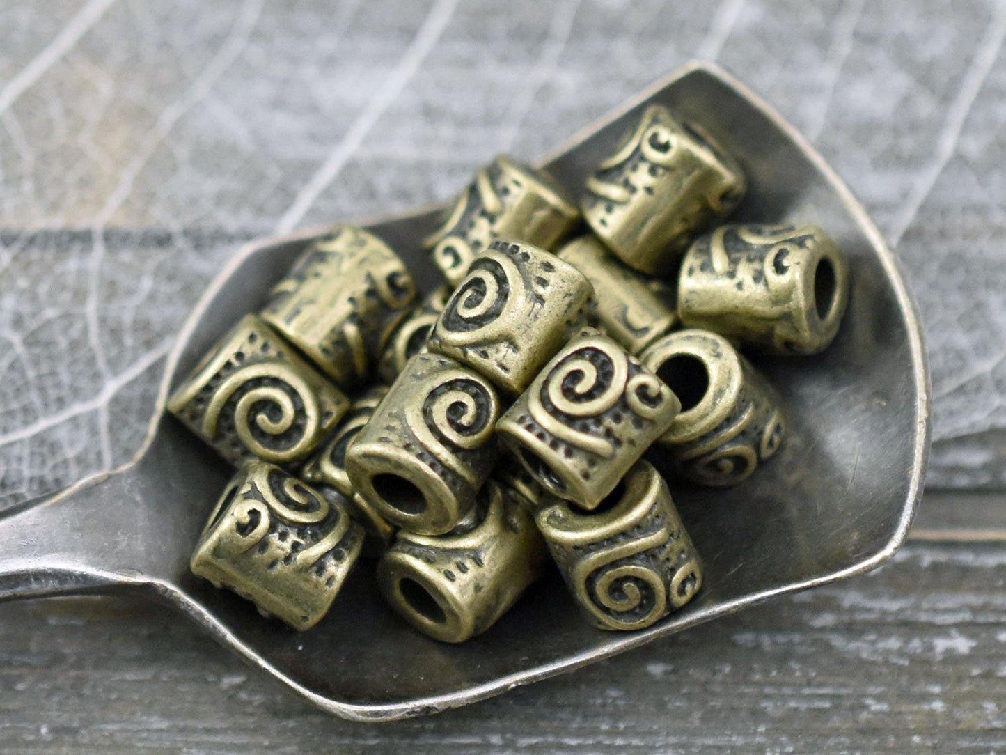 *50* 7x6mm Antique Bronze Spiral Design Barrel Beads