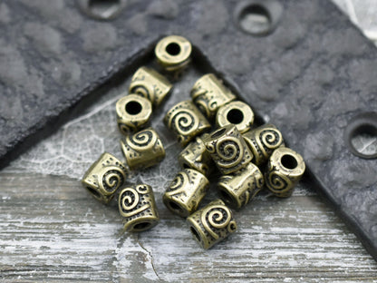 *50* 7x6mm Antique Bronze Spiral Design Barrel Beads