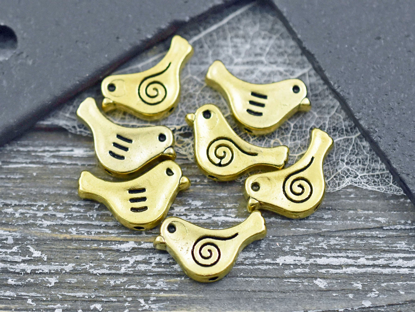 *50* 9x15mm Antique Gold Bird Beads
