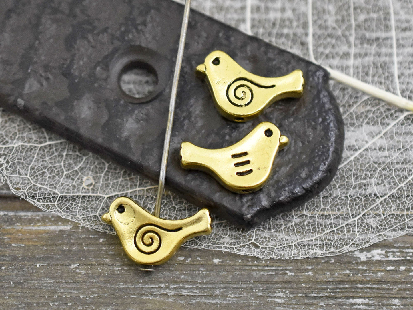 *50* 9x15mm Antique Gold Bird Beads