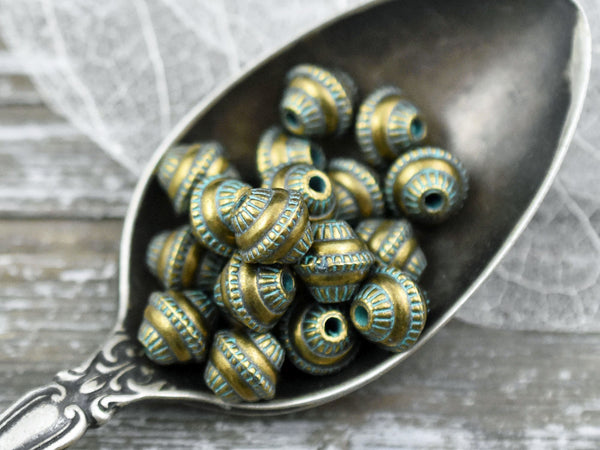 *20* 8x7mm Bronze Green Patina Bicone Spacer Beads