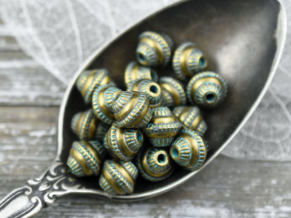 *50* 8x7mm Bronze Green Patina Bicone Spacer Beads