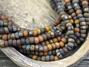 Aged Picasso Beads - Large Seed Beads - 2/0 - Matte Seed Beads - Large Hole Beads - Size 2 Beads - 10" Strand - (3351)