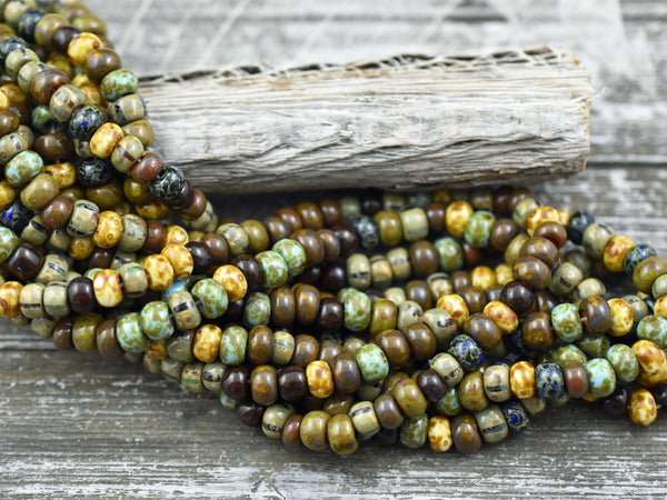 Aged Picasso Beads - Large Seed Beads - Czech Glass Beads - 2/0 - Size 2 Beads - 10" Strand - (5870)