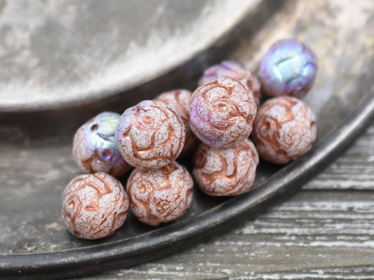 Czech Glass Beads - Flower Beads - Round Beads - Rose Beads - Etched Beads - New Czech Beads - 10mm - 15pcs - (5290)