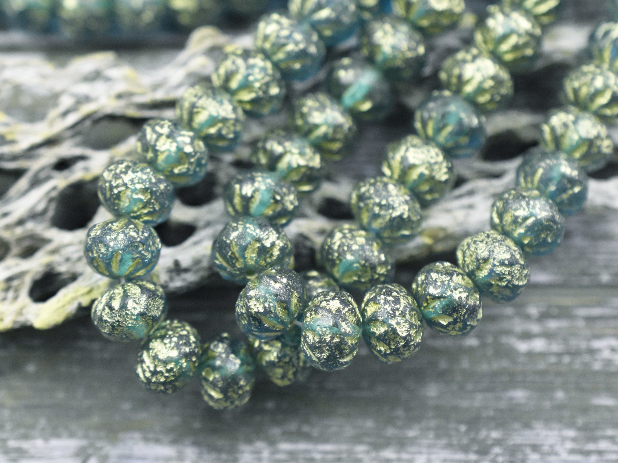 Washed Gold *10* 6x9mm Gold Washed Etched Teal Cruller Rondelle Beads - The Bead ...