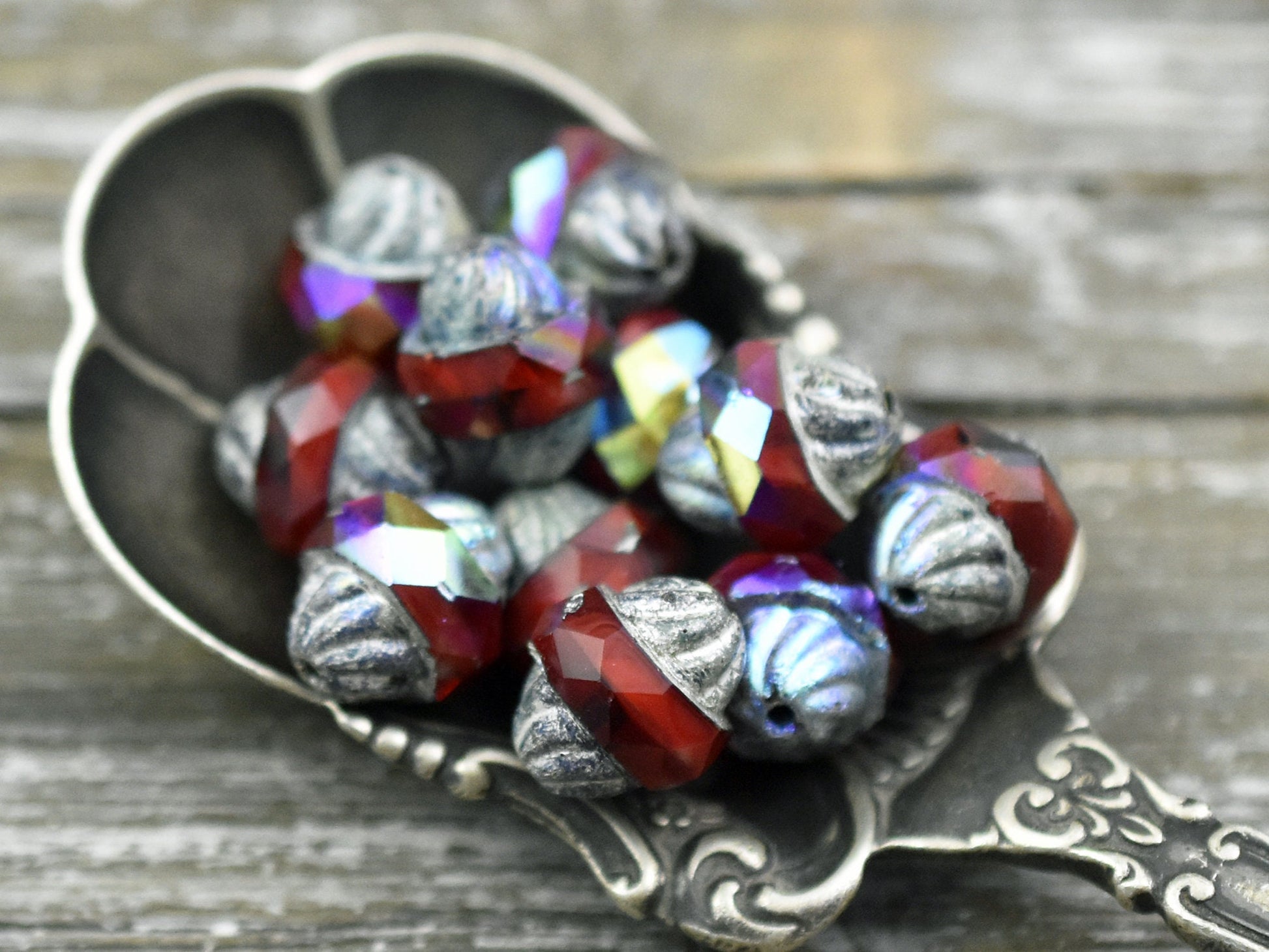 Czech Glass Beads - Cathedral Beads - Turbine Beads - Red Beads - Fire Polish Beads - 11x10mm - 6pcs (5595)