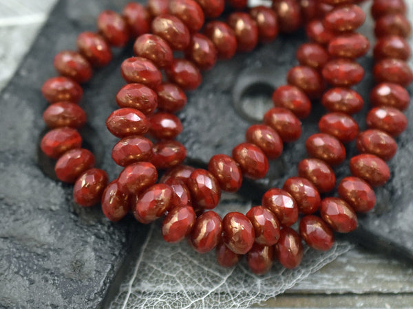 Czech Glass Beads - Rondelle Beads - Picasso Beads - Red Opaline Beads - 3x5mm Rondelle Beads - 30pcs (5090)
