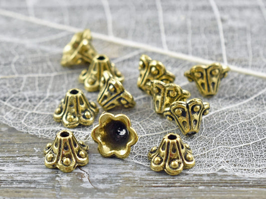 *50* 10x6mm Antique Gold Scalloped Bead Caps