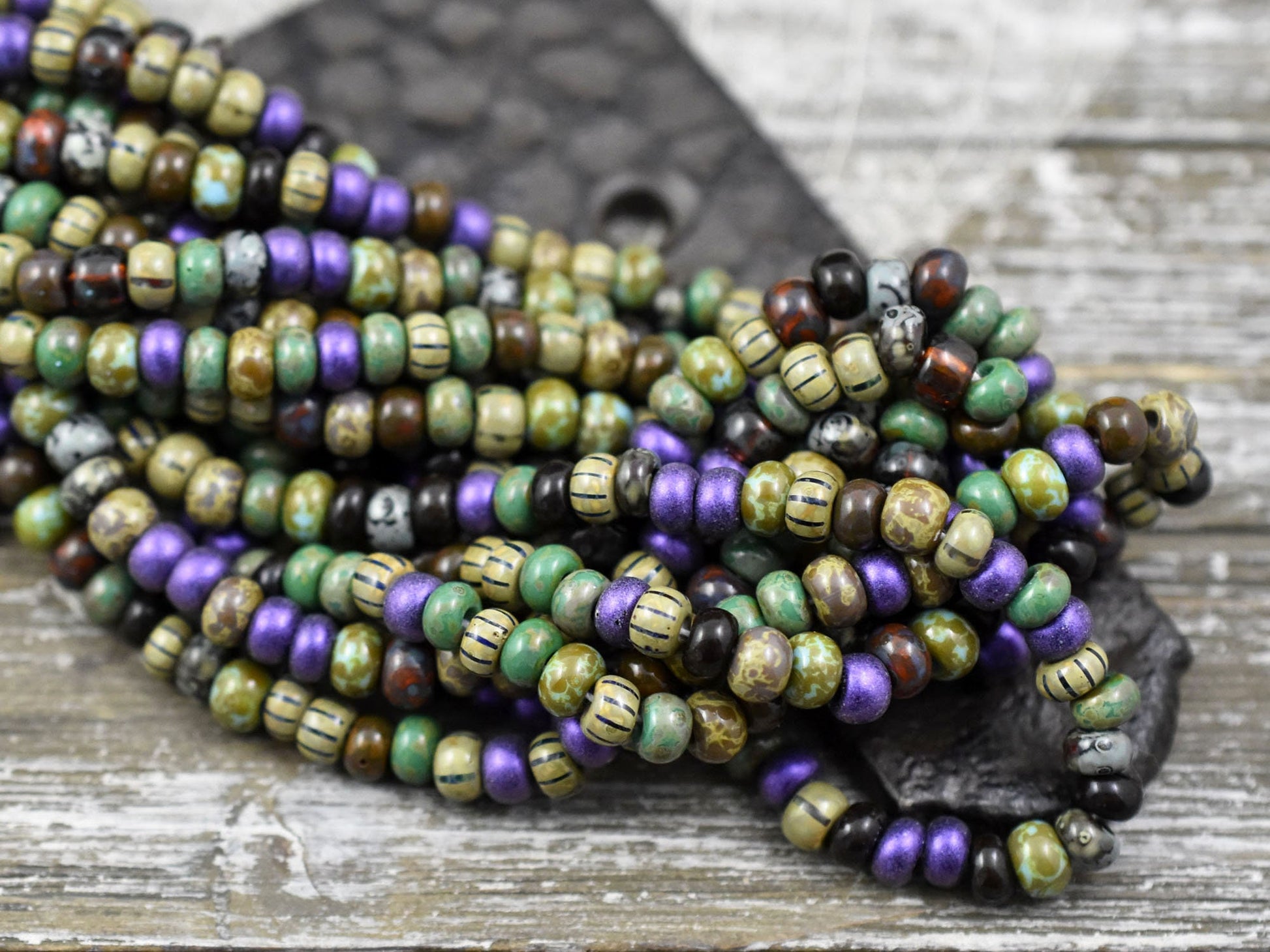 Picasso Seed Beads - Aged Picasso Beads - Czech Glass Beads - Size 5 Seed Beads - 5/0 - 20" Strand - (A178)