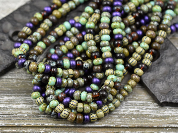 Picasso Seed Beads - Aged Picasso Beads - Czech Glass Beads - Size 4 Seed Beads - 4/0 - 10" Strand - (A102)