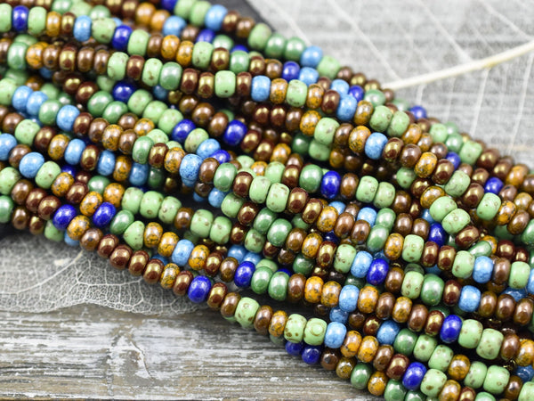 Picasso Seed Beads - Aged Picasso Beads - Czech Glass Beads - Size 5 Seed Beads - 5/0 - 20" Strand - (6104)