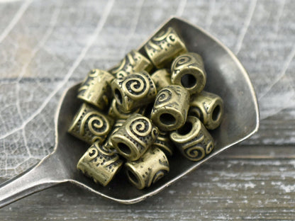 *50* 7x6mm Antique Bronze Spiral Design Barrel Beads