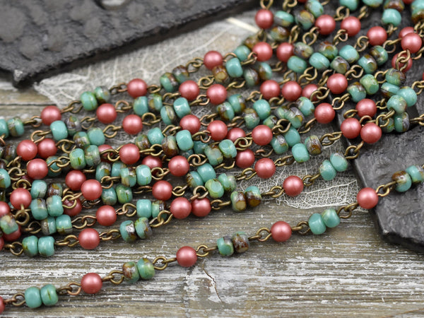 Rosary Chain - Beaded Chain - Czech Glass Chain - Czech Glass Beads - Sold by the foot - (CH28)