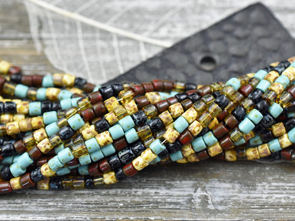 Seed Bead Mix - Aged Picasso Beads - Czech Glass Beads - Seed Beads - 4mm - 20" Strand - (6113)