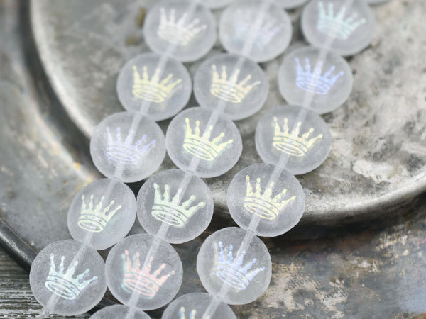 Czech Glass Beads - Crown Beads - Laser Etched Beads - Laser Tattoo Beads - 14mm - 4pcs - (5666)