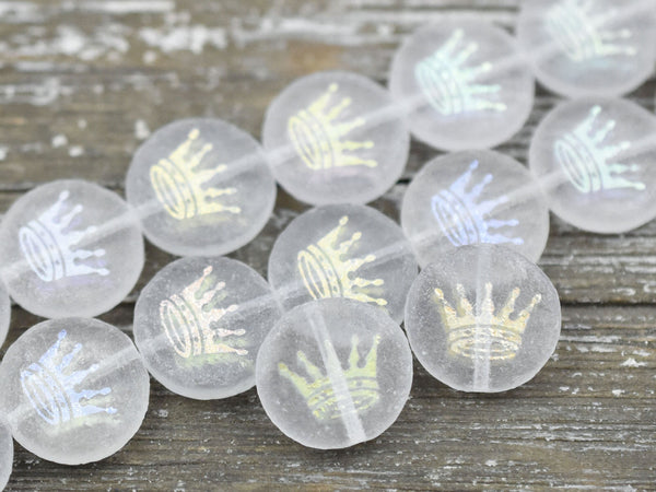 Czech Glass Beads - Crown Beads - Laser Etched Beads - Laser Tattoo Beads - 14mm - 4pcs - (5666)
