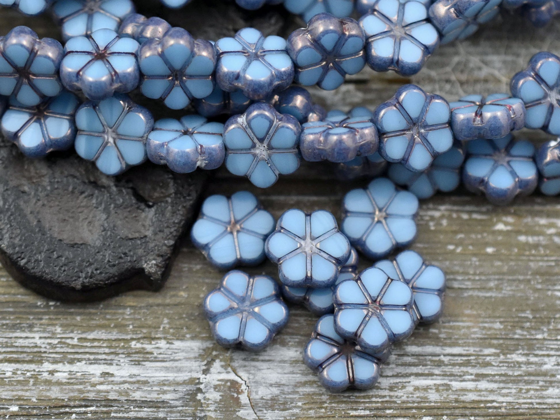 Czech Glass Beads - Flower Beads - Daisy Beads - Picasso Beads - 10mm - 10pcs (5886)