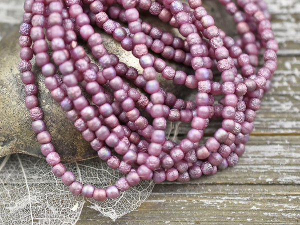 *50* 3mm Metallic Pink Washed Pink Round Druk Beads, Women's