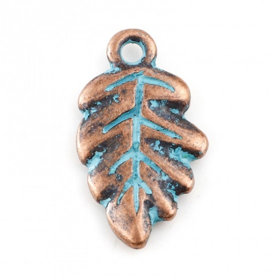 *10* 19x11mm Copper Patina Leaf Charms