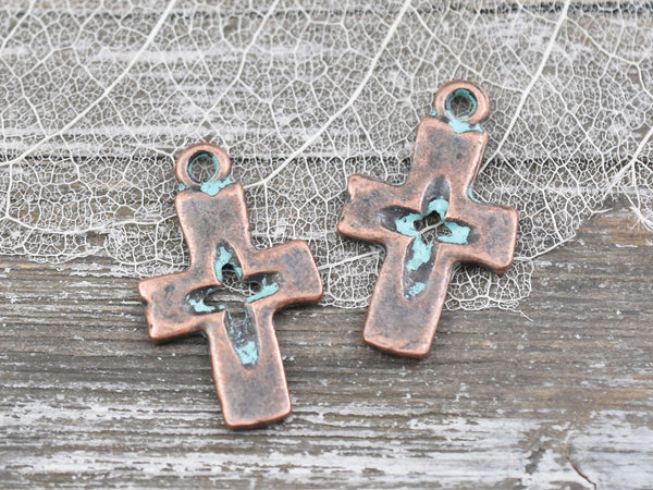 *10* 23x14mm Copper Patina Cross Charms