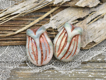 Picasso Beads - Czech Glass Beads - Flower Beads - Floral Beads - Tulip Beads - 16x11mm - 6pcs - (5557)