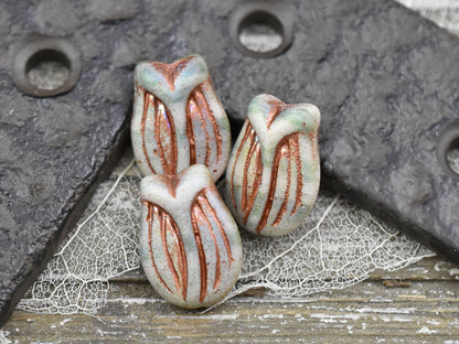 Picasso Beads - Czech Glass Beads - Flower Beads - Floral Beads - Tulip Beads - 16x11mm - 6pcs - (5557)