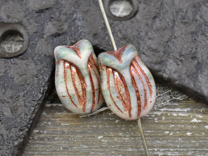 Picasso Beads - Czech Glass Beads - Flower Beads - Floral Beads - Tulip Beads - 16x11mm - 6pcs - (5557)