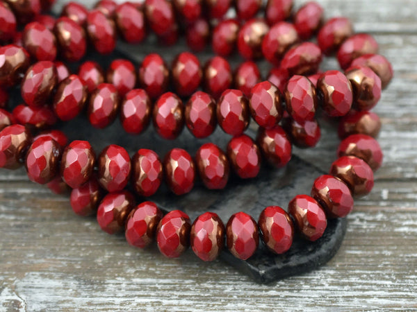 Czech Glass Beads - Rondelle Beads - Picasso Beads - Fire Polished Beads - Donut Beads - 6x8mm - 25pcs - (B310)