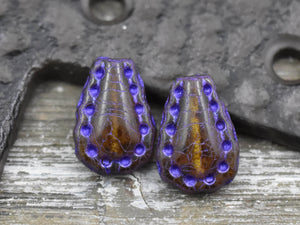 Czech Glass Beads - Picasso Beads -  Teardrop Beads - Tear Drop Beads - Drop Beads - Table Cut Beads - 17x12mm - 6pcs (1149)