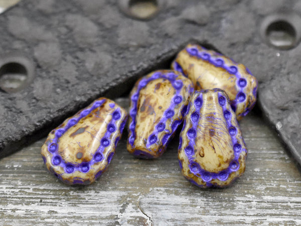 Picasso Beads - Czech Glass Beads - Teardrop Beads - Lacy Teardrop - Horse Shoe Beads - 17x12mm - 6pcs (4507)