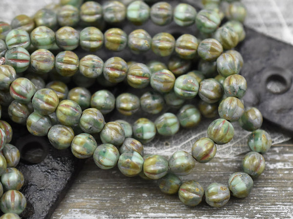 Picasso Beads - Melon Beads - Round Beads - Czech Glass Beads - Fluted Beads - 6mm - 25pcs - (5610)