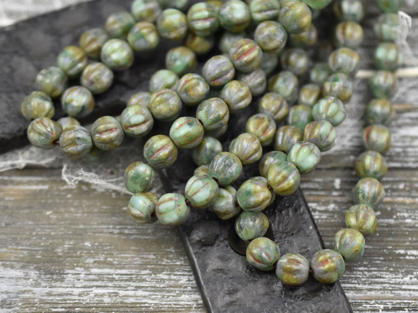 Picasso Beads - Melon Beads - Round Beads - Czech Glass Beads - Fluted Beads - 6mm - 25pcs - (5610)