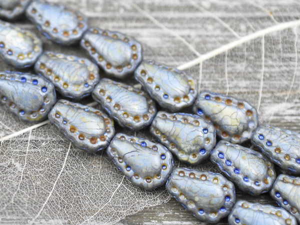 Picasso Beads - Czech Glass Beads - Teardrop Beads - Lacy Teardrop - Western Beads - 17x12mm - 6pcs (5325)