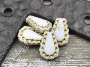 Czech Glass Beads - Teardrop Beads - Picasso Beads - Lacy Teardrop - Horse Shoe Beads - 17x12mm - 6pcs (990)