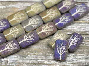 Czech Etched Beads - Tree Of Life Beads - Czech Glass Beads - Laser Etched Beads - 19x12mm - 2pcs (A40)