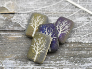 Czech Etched Beads - Tree Of Life Beads - Czech Glass Beads - Laser Etched Beads - 19x12mm - 2pcs (A40)
