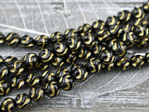 Czech Glass Beads - Round Beads - Love Knot Beads - Black Beads - Ruffled Round Beads - 8mm - 15pcs - (1325)