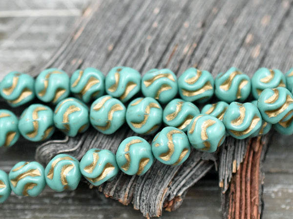 Czech Glass Beads - Round Beads - Love Knot Beads - Turquoise Beads - 8mm - 15pcs - (A639)